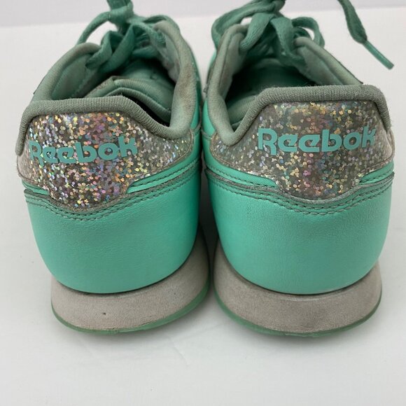 Reebok Classic Mint Pastel Athletic Sneakers Silver Sparkle Accents Big Girl 5 - Picture 8 of 11